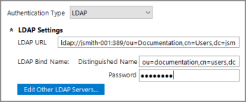 The LDAP Settings for configuring LDAP Authentication.